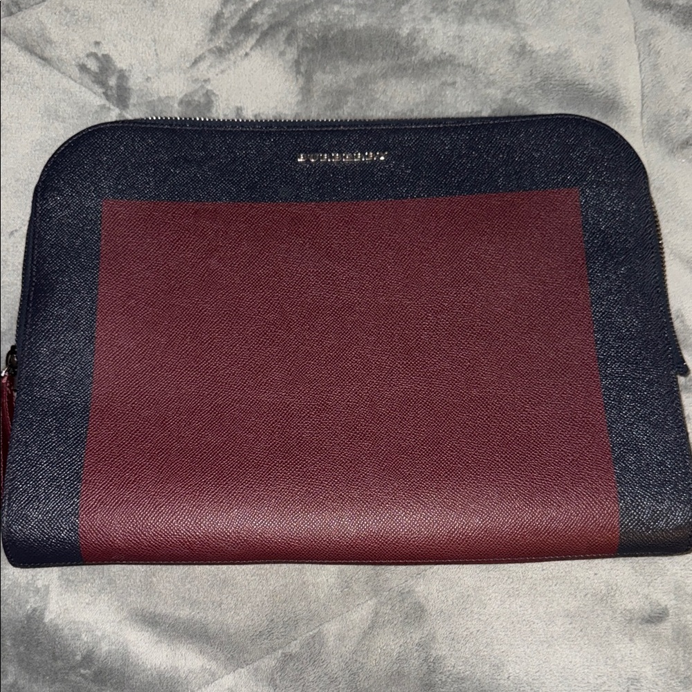 Preloved Burberry Men's Dark Blue and Burgundy Laptop Bag great  condition